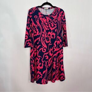 Southern Stitch Tunic Top Shift Dress Pink Red Print on Navy size small